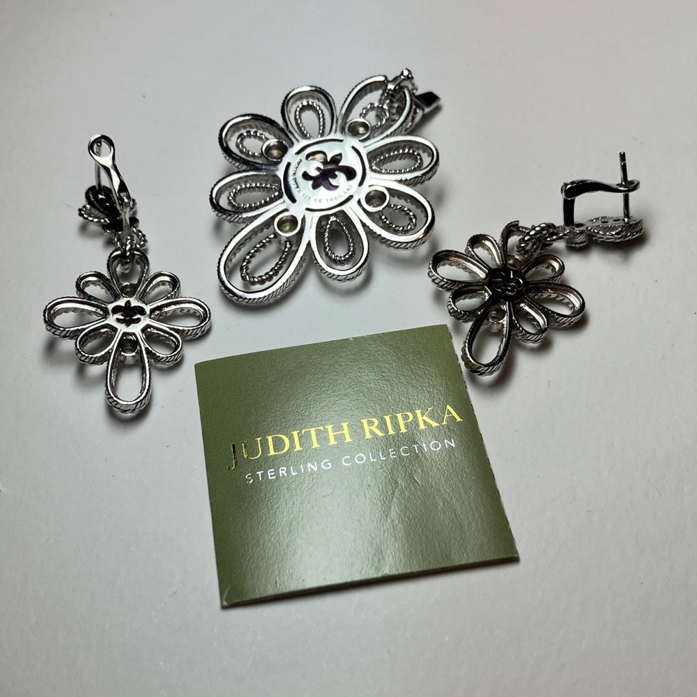 Judith Ripka Sterling Silver Gemstone Pendant and Earring Set - Picture 5 of 6